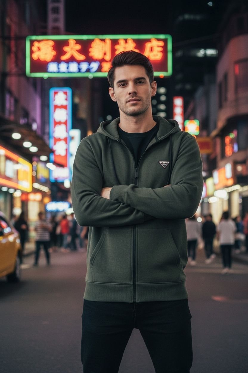 Zipper Cotton Hood Olive Green - Image 3