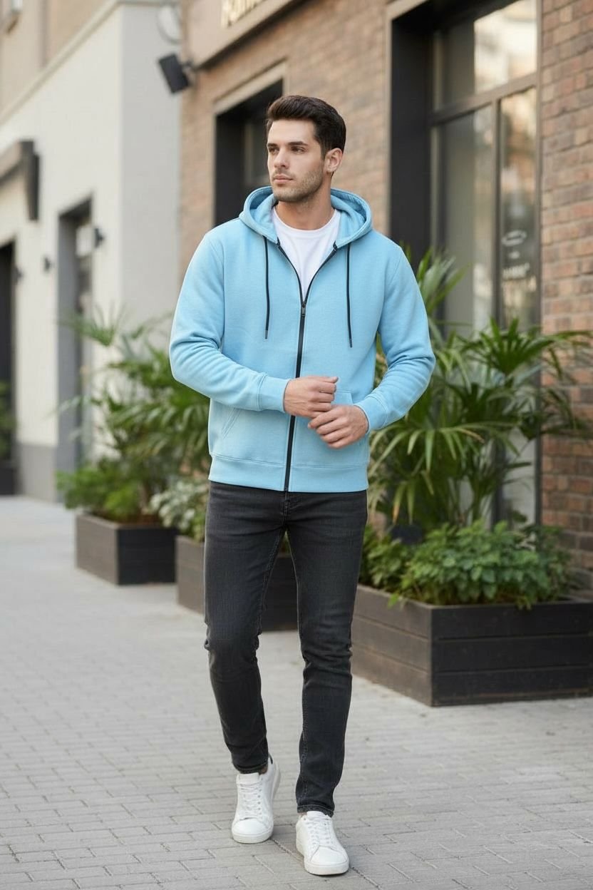 Zipper Cotton Hood Sky Blue - Image 4