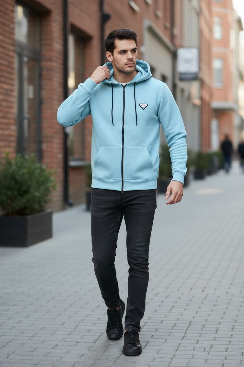 Zipper Cotton Hood Sky Blue - Image 3