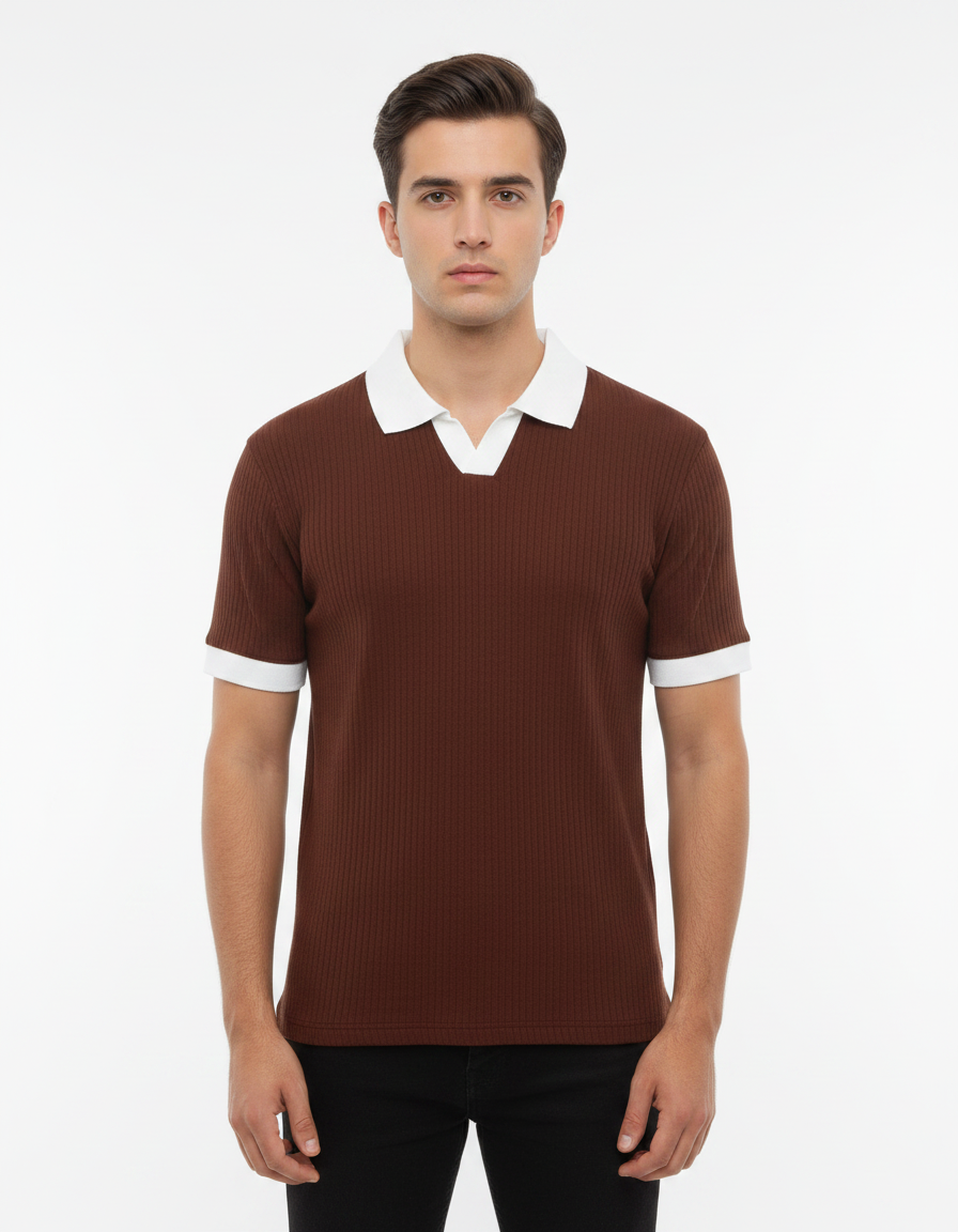 A boy wearing Brown Polo T-Shirt